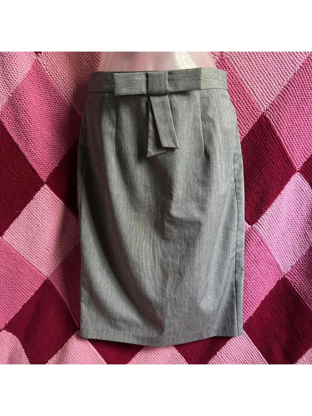 vintage grey bow pencil midi skirt
